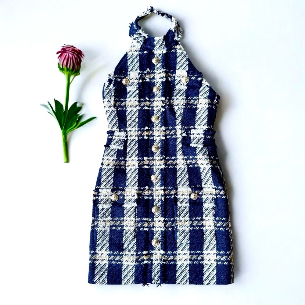 Plaid Halter Neck Dress